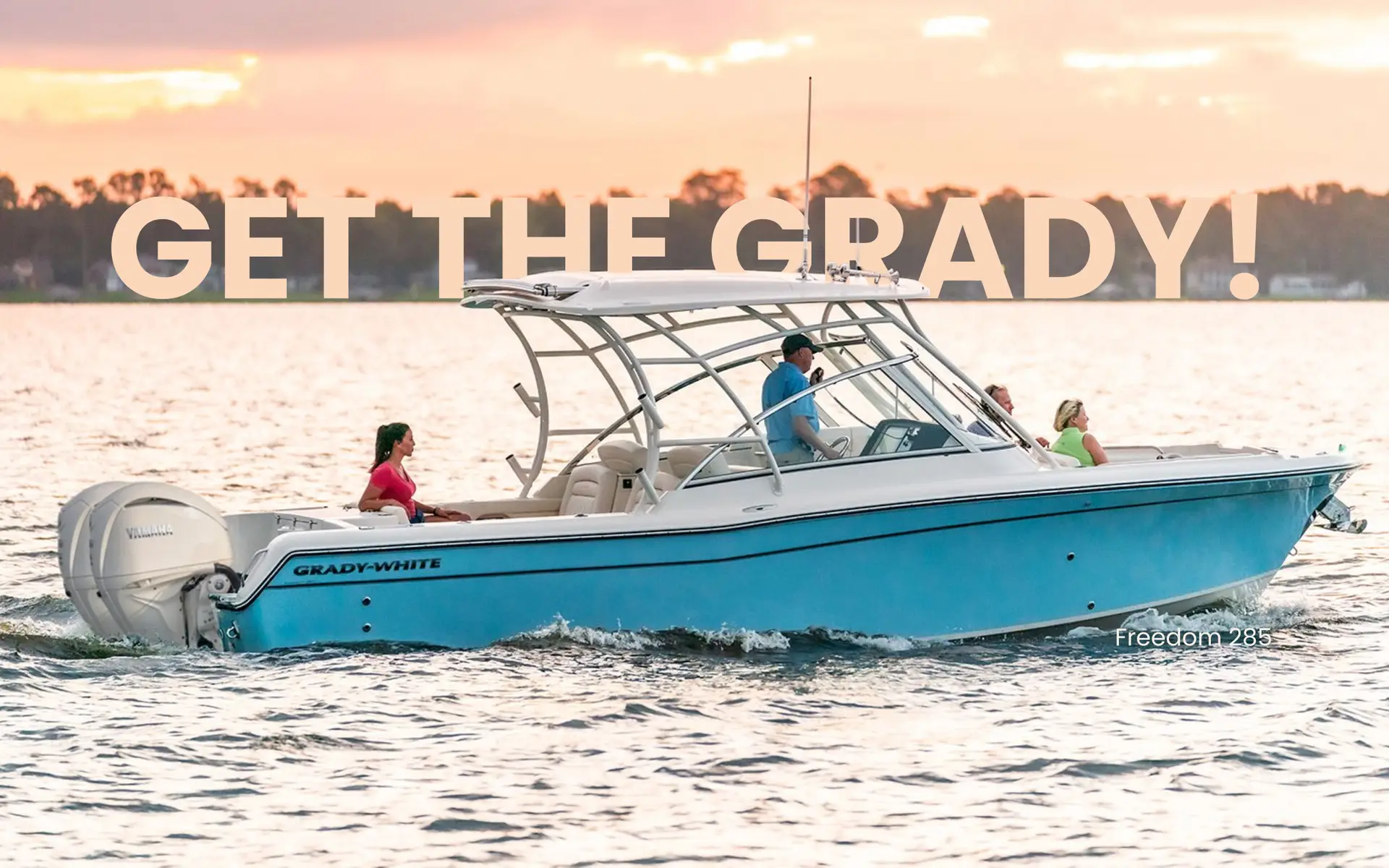 custom grady white header with text behind object